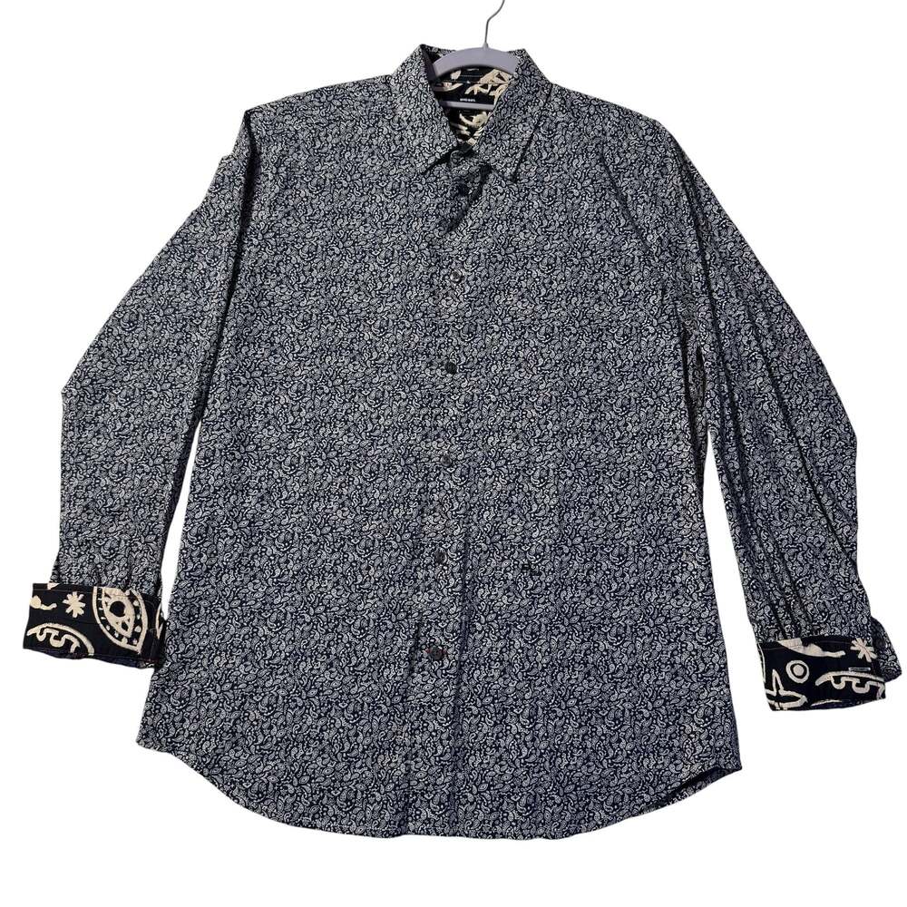 Diesel Men's Long Sleeve Button-Up Shirt in Navy/White Paisley Print